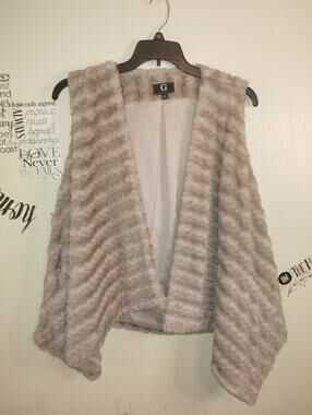 G by Giuliana Faux Fur Draped Open Vest, Brown, Medium